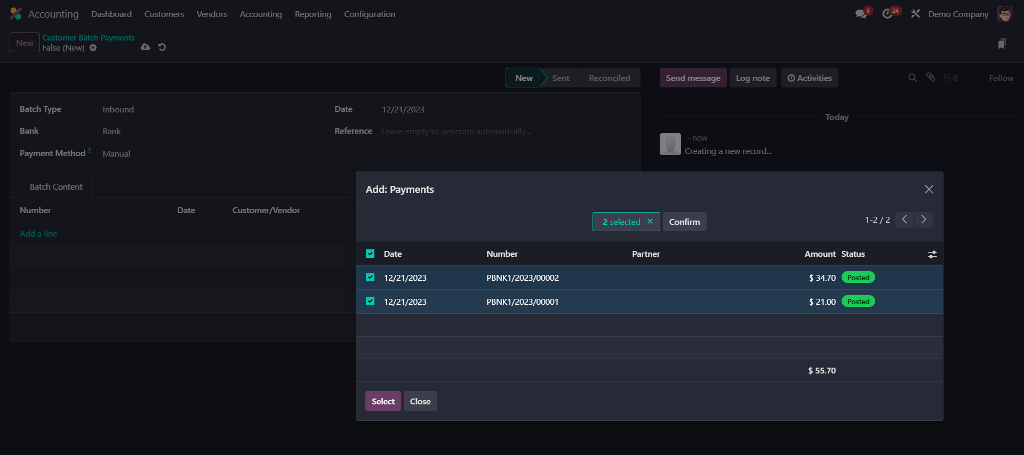 Batch payment example